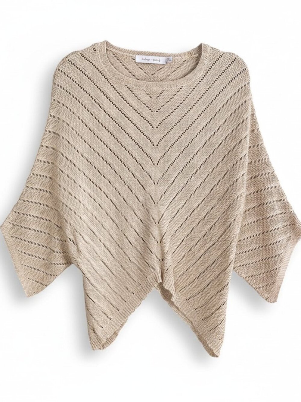 NWT Bishop + Young Zen Textured Pointelle Knit Poncho Sweater Beige Dolman-M